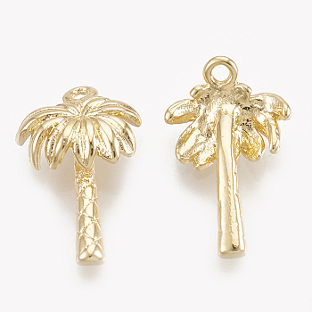 Brass Charms, Real 18K Gold Plated, Coconut Tree, 14.5x9x3.5mm, Hole: 1mm