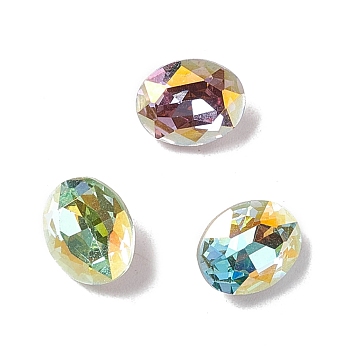 K9 Glass Rhinestone Cabochons, Pointed Back & Back Plated, Oval, Mixed Color, 10x8x4mm