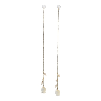Natural Pearl Ear Studs, Ear Threads, with Brass Trochus Shell Findings and 925 Sterling Silver Pins, Rose Flower, Real 14K Gold Plated, 122x8mm