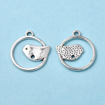 Alloy Pendants, Lead Free and Cadmium Free, Ring With Bird, Antique Silver, 22x20x2mm, Hole: 2mm