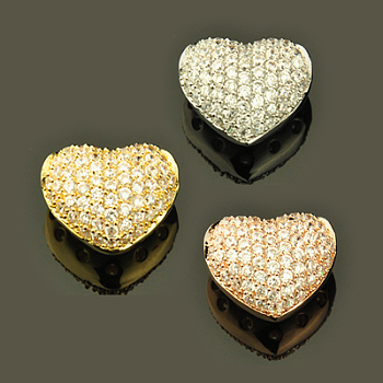 Brass Cubic Zirconia Pendants, Heart, Mixed Color, 14x12x9mm, Hole: 3x2mm
