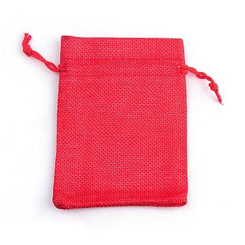 Polyester Imitation Burlap Packing Pouches Drawstring Bags, for Christmas, Wedding Party and DIY Craft Packing, Red, 9x7cm