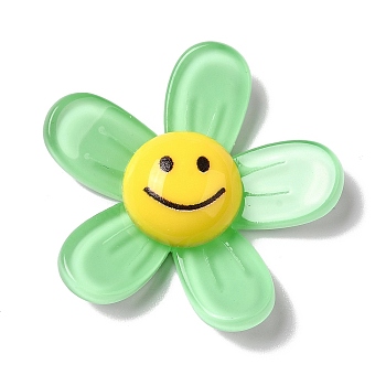 Acrylic Cabochons, Flower with Smiling Face, Pale Green, 34x35.5x8mm