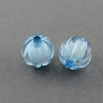 Transparent Acrylic Beads, Bead in Bead, Round, Pumpkin, Sky Blue, 10mm, Hole: 2mm, about 1100pcs/500g