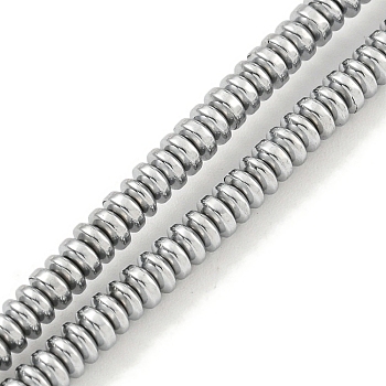 Electroplated Synthetic Non-Magnetic Hematite Beads Strands, Disc, Platinum Plated, 3.3x1.5~1.8mm, Hole: 0.8mm, about 280pcs/strand, 15.87 inch(40.3cm)