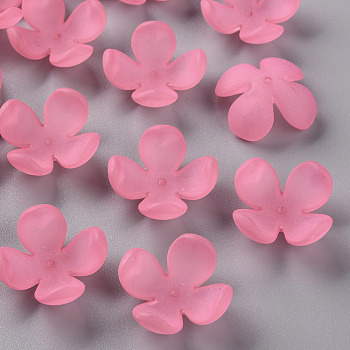 Frosted Acrylic Bead Caps, 4-Petal, Flower, Hot Pink, 27x27x11mm, Hole: 1.8mm, about 276pcs/500g