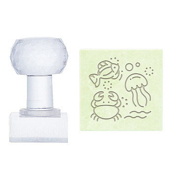 Clear Acrylic Soap Stamps, DIY Soap Molds Supplies, Square with Sea Animals, Other Animal, 60x38x38mm, pattern: 35x35mm
