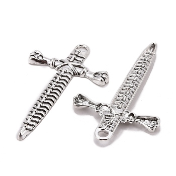 Tibetan Style Alloy Dagger Pendants, Lead Free & Cadmium Free, Cross, Antique Silver, 52x33x3mm, Hole: 3.5mm