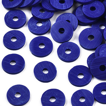 Eco-Friendly Handmade Polymer Clay Beads, Disc/Flat Round, Heishi Beads, Dark Blue, 8x0.5~1mm, Hole: 2mm, about 13000pcs/1000g