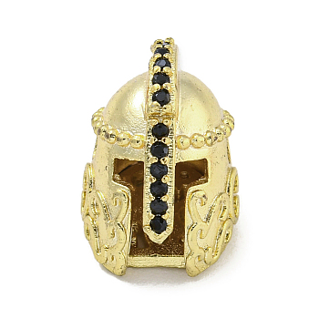 Brass Micro Pave Black Cubic Zirconia Beads, Helmet, Real 18K Gold Plated, 11.5x10x11mm, Hole: 1.6mm