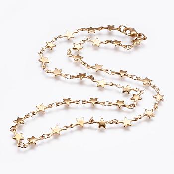 304 Stainless Steel Chain Necklaces, with Lobster Claw Clasps, Ion Plating (IP), Star, Golden, 17.7 inch(45cm)