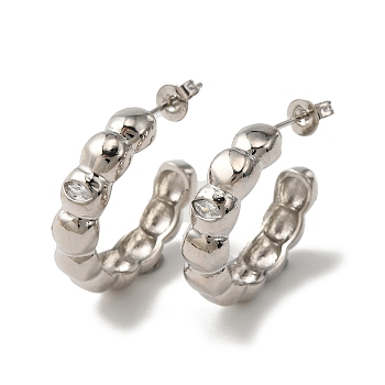 Brass Round Stud Earrings, Half Hoop Earrings for Woman, Platinum, 23.5x5.5mm, Pin: 0.8mm