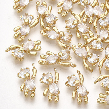 Real Gold Plated Clear Bear Brass+Cubic Zirconia Charms