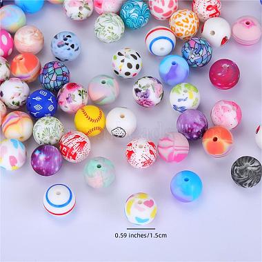 Printed Round with Flower Pattern Silicone Focal Beads(SI-JX0056A-164)-2