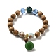 Synthetic Shoushan Stone & Sandalwood Beaded Stretch Bracelets with Glass Lotus Pod Charms(BJEW-B080-06)-1
