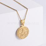 Vintage Punk Stainless Steel Viking Pentagram Pendant Necklaces for Unisex, Golden(CH3922)