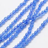 Natural Blue Agate Beads Strands, Faceted Round, Dyed, Cornflower Blue, 3mm, Hole: 0.8mm, about 131pcs/strand, 15.5 inch(G-A129-3mm-A05)
