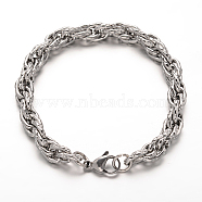 304 Stainless Steel Rope Chains Bracelets, with Lobster Claw Clasps, Stainless Steel, 8-1/4 inch(210mm)(BJEW-L499-05P)