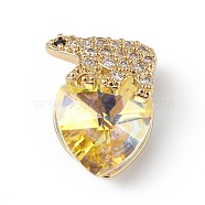 Real 18K Gold Plated Rack Plating Brass Micro Pave Clear Cubic Zirconia Pendants, with Glass, Long-Lasting Plated, Cadmium Free & Lead Free, White Bear & Heart Charm, Yellow, 17x13x9mm, Hole: 4x1.5mm(KK-C015-06G-05)