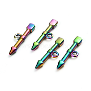 Ion Plating(IP) 304 Stainless Steel Toggle Clasps Parts, Bar, Arrow, Rainbow Color, 23.5x6.5x2.5mm, Hole: 1.8mm(X-STAS-D142-02C-M)