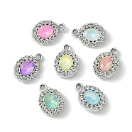 UV Plating Alloy with Mixed Color Glass Rhinestone Pendants, Oval, Platinum, 17.5x12x3.5mm, Hole: 2mm(FIND-B039-06P)