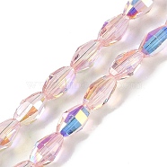 Electroplate Glass Beads Strands, AB Color Plated, Faceted, Oval, Pink, 9.5x5.5mm, Hole: 1.2mm, about 60pcs/strand, 22.05''(56cm)(GLAA-Q101-03A-AB01)