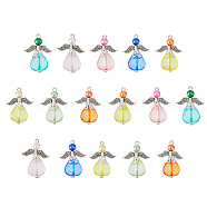 6 Sets Acrylic Pendants, with Tibetan Style Alloy Findings, Angel, Mixed Color, 30x23x6mm, Hole: 3mm, 8pcs/set(FIND-FH0007-27)