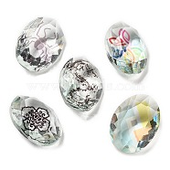 Pointed Back Glass Rhinestone Cabochons, Oval with Insect or Flower Pattern, Mixed Color, 20x15x8mm(GLAA-B012-43A)