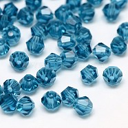 Imitation 5301 Bicone Beads, Transparent Glass Faceted Beads, Steel Blue, 3x2.5mm, Hole: 1mm, about 720pcs/bag(GLAA-F026-B10)