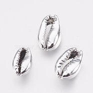 Electroplated Shell Beads, Cowrie Shells, Silver Color Plated, 21~25x15~17x7~8mm(BSHE-E024-01B-S)