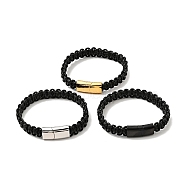 Black Leather Braided Cord Bracelet with 304 Stainless Steel Magnetic Clasp for Men Women, Mixed Color, 8-5/8 inch(22cm)(BJEW-C021-17)