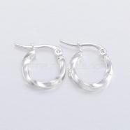 304 Stainless Steel Hoop Earrings, Hypoallergenic Earrings, Twisted Ring Shape, Silver, 15x14x2.5mm, 10 Gauge, Pin: 1x0.8mm(EJEW-H327-03A)