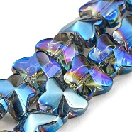 Full Rainbow Plated Electroplate Transparent Glass Beads Strands, Butterfly, Dodger Blue, 8x10x6mm, Hole: 1mm, about 90pcs/strand, 10.08 inch(25.6cm)(EGLA-G037-11A-FR02)