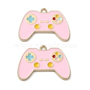 Rack Plating Alloy Enamel Pendants, Nickel Free, Game Console Remote Control Charm, Golden, Pink, 18x26x1.5mm, Hole: 1.4mm(PALLOY-F308-11G-02)