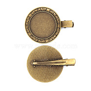 Iron Alligator Hair Clip Findings, with Zinc Alloy Cabochon Bezel Settings, Antique Bronze, Tray: 30mm; about 30pcs/bag(OHAR-PW0001-011C-AB)