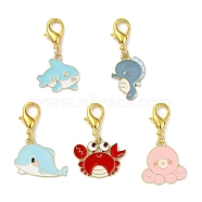 Marine Animal Alloy Enamel Pendant Decorations, with Zinc Alloy Lobster Claw Clasps, Mixed Shapes, Mixed Color, 36~40.5mm(HJEW-JM01376)