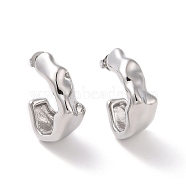 Brass C-shape Stud Earrings, Half Hoop Earrings for Women, Cadmium Free & Lead Free, Platinum, 21x18x8mm, Pin: 0.8mm(EJEW-G315-10P)