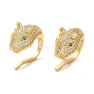 Rack Plating Brass Micro Pave Cubic Zirconia Leopard Cuff Earrings, Non Piercing Earrings, Cadmium Free & Lead Free, Real 18K Gold Plated, 16x18x8.5mm(EJEW-E290-04G)