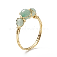 Natural Green Aventurine Round Braided Beaded Finger Ring, Light Gold Copper Wire Wrap Jewelry for Women, Inner Diameter: 18mm(RJEW-JR00550-05)