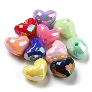 UV Plating Opaque Acrylic Beads, Iridescent, Faceted Heart, Mixed Color, 14x18x13.5mm, Hole: 2.5mm(OACR-E031-09)