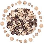 240Pcs 4 Styles 2-Hole Flat Round Coconut Buttons, Coconut Brown, 11~20x2.5~3.5mm, Hole: 1.5~2mm, 60pcs/style(BUTT-CA0001-10)