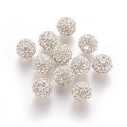 Alloy Rhinestone Beads, Grade A, Round, Silver Color Plated, Crystal, 10mm, Hole: 2mm(RB-A034-10mm-A01S)