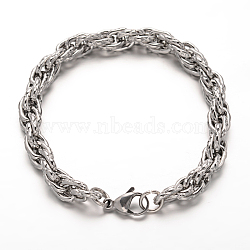 304 Stainless Steel Rope Chains Bracelets, with Lobster Claw Clasps, Stainless Steel, 8-1/4 inch(210mm)(BJEW-L499-05P)