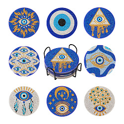 DIY Evil Eye Pattern Coaster Diamond Painting Kits, Including Cork, Coaster Holder, Resin Rhinestones Bag, Diamond Sticky Pen, Tray Plate & Glue Clay, Colorful, 100x2mm(DIY-TAC0016-54)