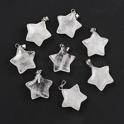 Natural Quartz Crystal Pendants, Rock Crystal Pendants, Pendants, with Platinum Tone Brass Findings, Star, 23.5x20.5x7.5mm(X-G-I319-01P-04)