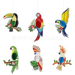 Paper Pendant Decorations, Tropical Bird Hanging Ornament, Party Decoration, Parrot, Colorful, 469~532mm, 6pcs/set(HJEW-WH0042-35)