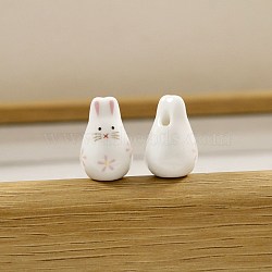 Handmade Porcelain Beads with Cartoon Painted, for DIY Bracelet/Necklace and Earrings Decoration, Rabbit, Pink, 20x14mm(PW-WG0583E-04)