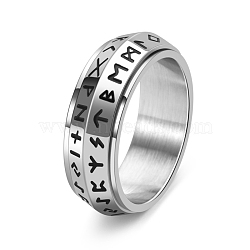 Rotatable Titanium Steel Finger Ring, Viking Runes for Men, Stainless Steel Color, US Size 6(16.5mm)(PW-WG27E87-01)