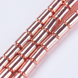 Electroplate Non-magnetic Synthetic Hematite Beads Strands, Grade AA, Column, Rose Gold Plated, 4x2mm, Hole: 0.2mm, about 95~99pcs/strand, 15.5~15.6 inch(39.5~39.8cm)(G-F553-03A-RG)