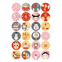 Christmas PVC Plastic Sticker Labels, Self-adhesion, for Suitcase, Skateboard, Refrigerator, Helmet, Mobile Phone Shell, Round, Christmas Themed Pattern, Nomber 1~24, Mixed Color, 45mm, 24pcs/sheet(STIC-PW0003-82L)